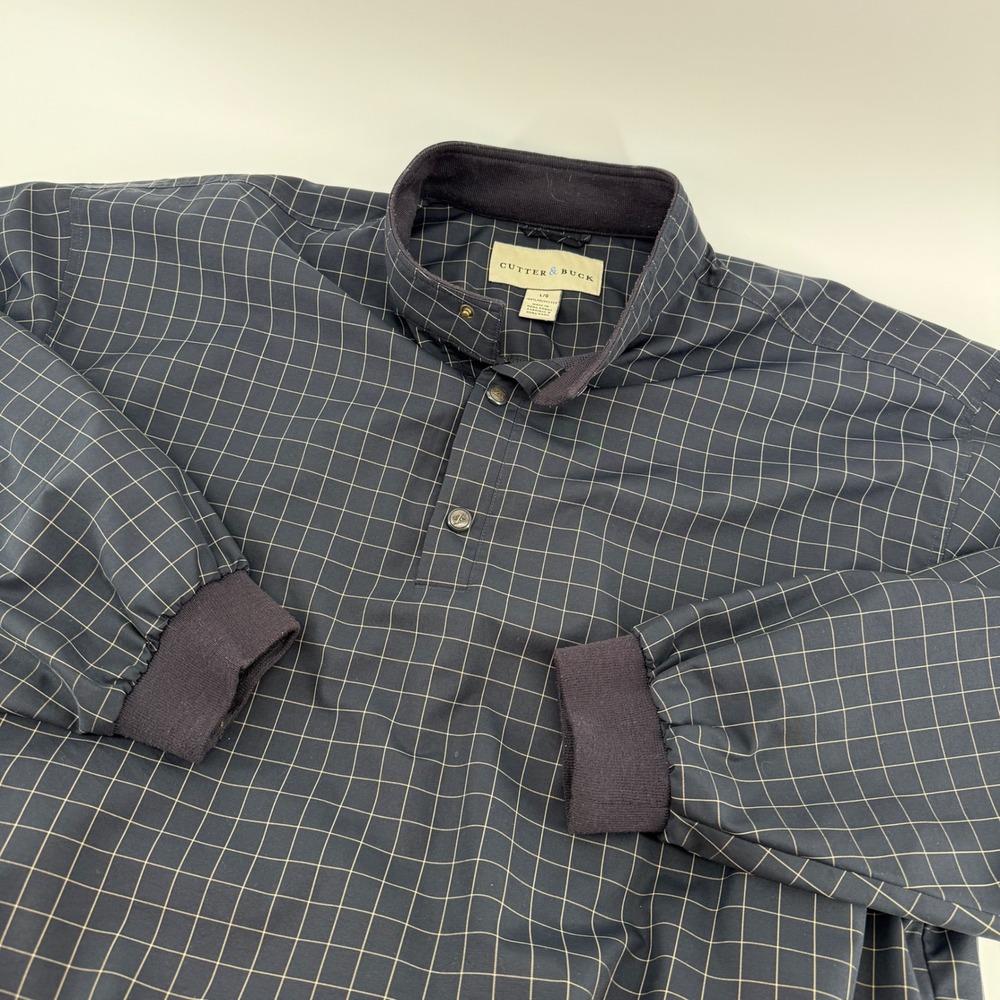 Cutter & Buck Mens Large Navy Windowpane Grid Golf Windshirt Pullover Jacket